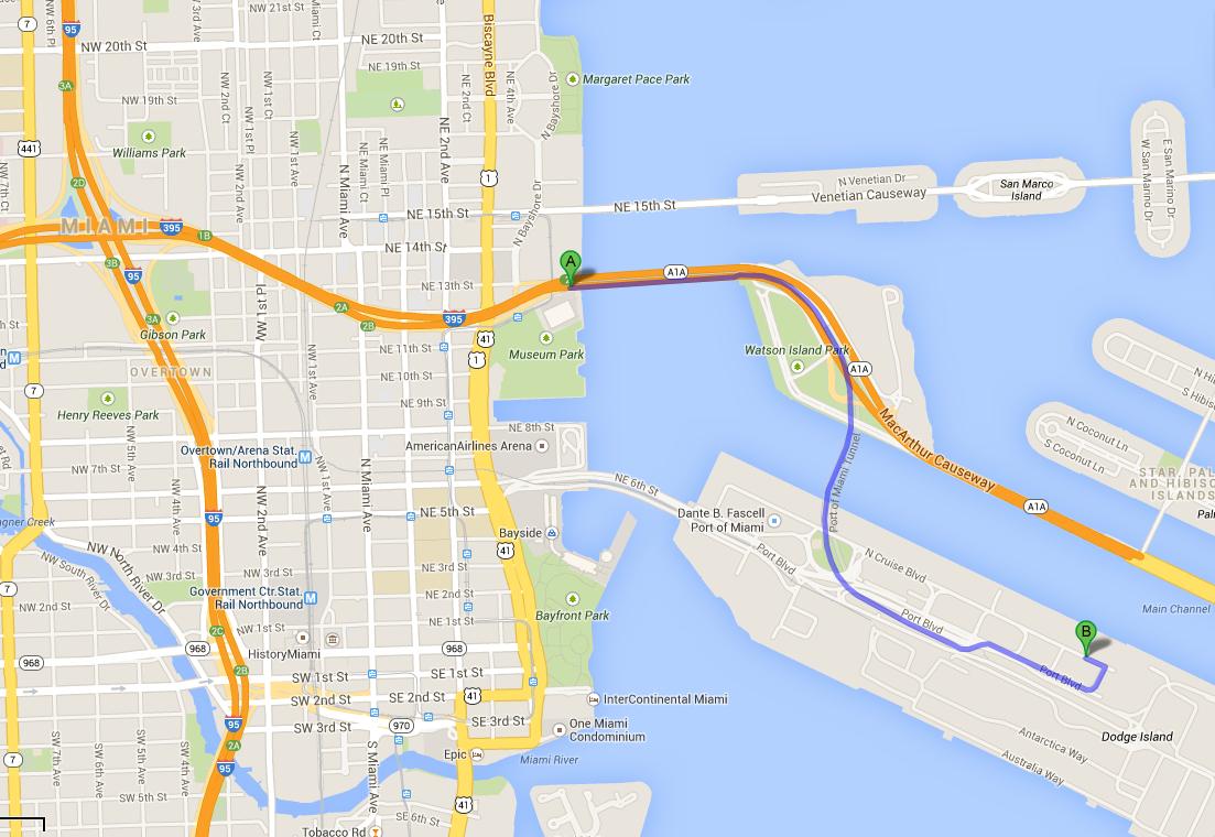 how to find ship departure cruise terminal in miami